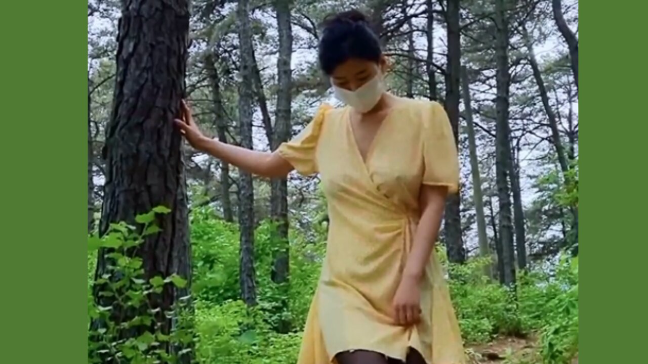 Sunyo Walking in the Forest - Not Wearing a Bra