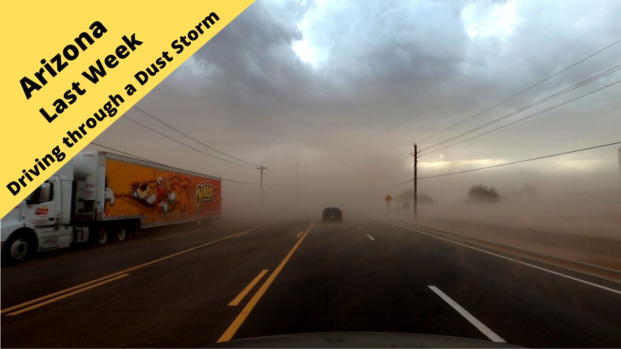 Arizona Driving through a dust storm in the city of Casa Grande