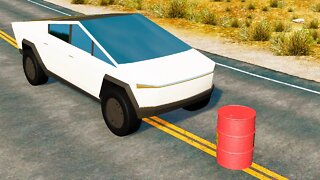 Tesla Cybertruck vs Explosive Barrel – BeamNG.Drive