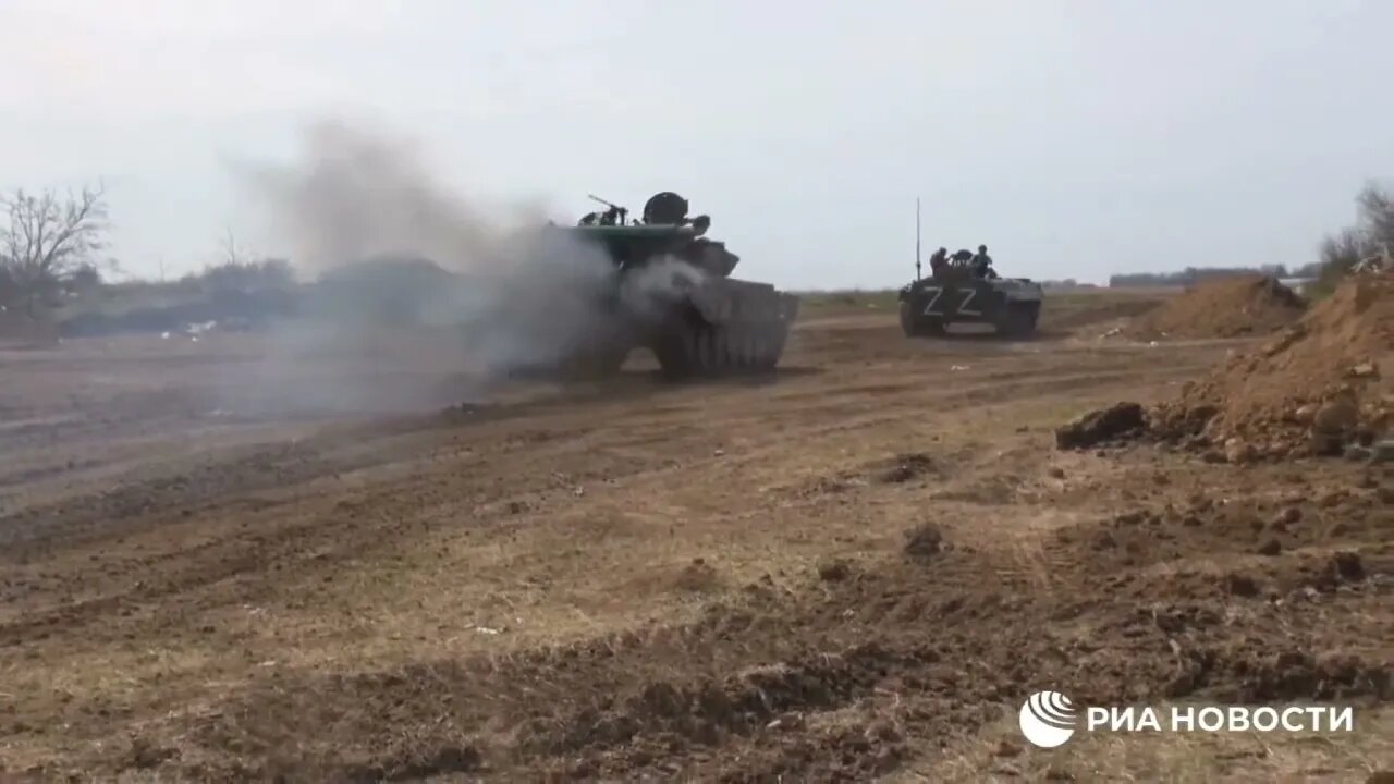 Captured Ukrainian T-64s and BMP-1s with the 'Z' sign on them after being fixed by DPR technicians