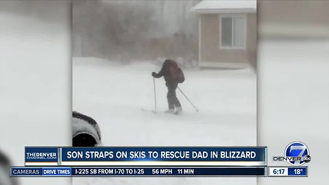 Son straps on skis to rescue dad in blizzard