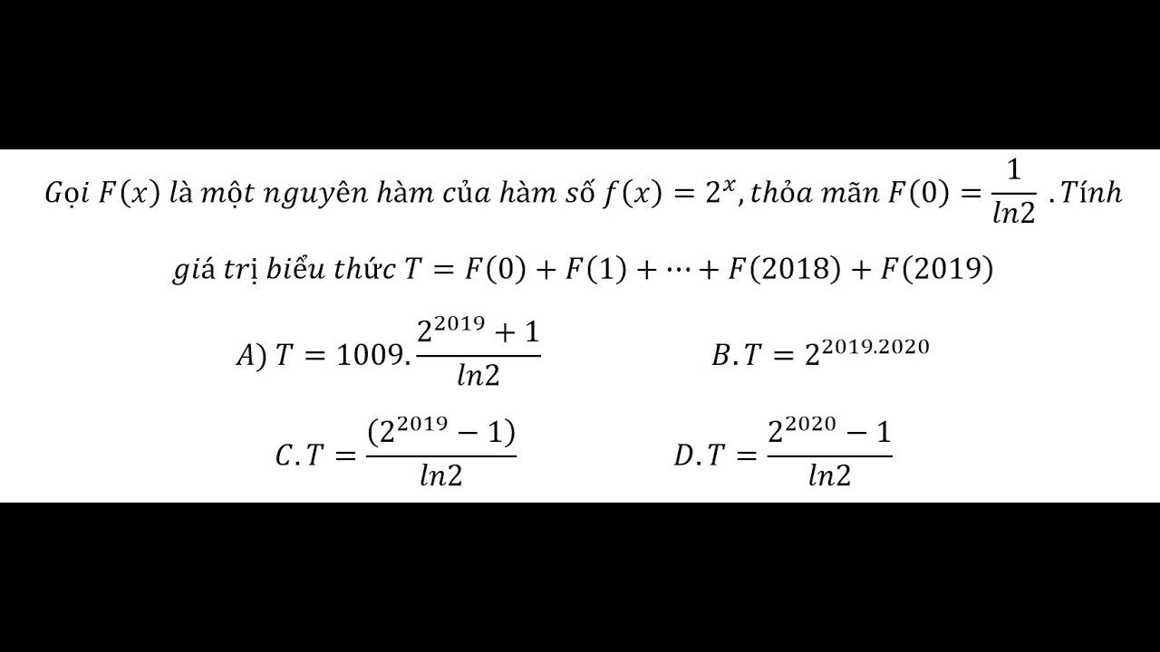 Toán 12: Gọi F(x) là một nguyên hàm của hàm số f(x)=2^x,thỏa mãn F(0)=1/ln2 .Tính giá trị