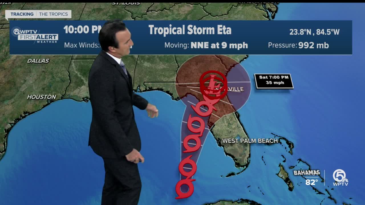 Tropical Storm Eta gains a little strength