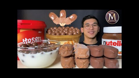 ASMR CHOCOLATE ICE CREAM Maltesers, MAGNUM, GooGoo, Nutella DESSERT MUKBANG