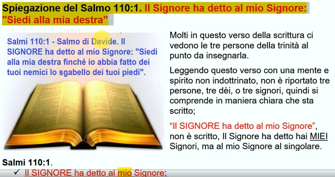 Spiegazione del Salmo 110:1. Il Signore ha detto al mio Signore; Parlano della Trinità?