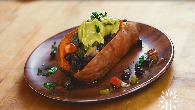 Stuffed Sweet Potato With Avocado Crema