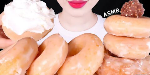 ASMR KRISPY KREME DONUTS, GLAZED DONUTS,FRESH CREAM EATING SOUNDS MUKBANG