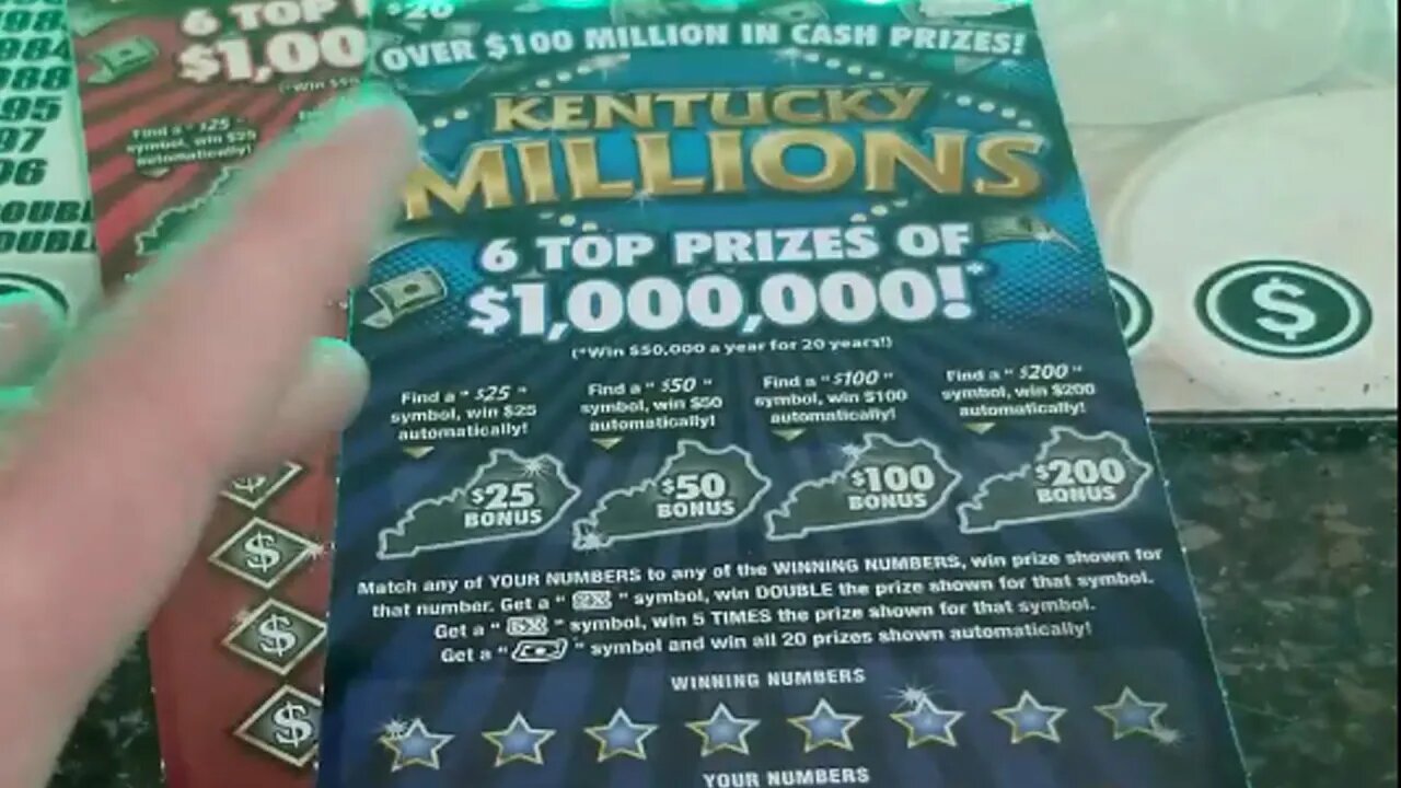 Bonus WIN on $20 Lottery Scratch Off Tickets Kentucky Millions!!