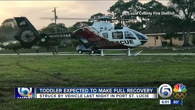 Toddler struck by a vehicle expected to make a full recovery