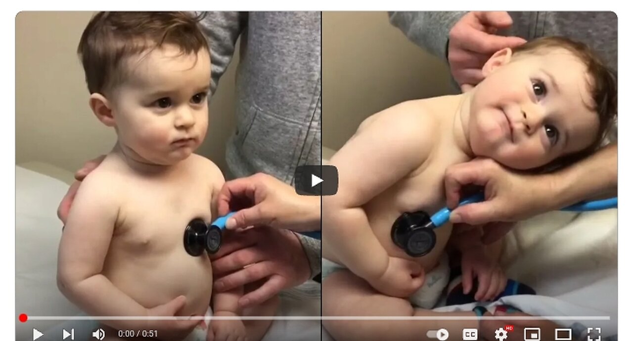 Sweet Baby Boy Rests Head On Nurse's Hand During Check-up