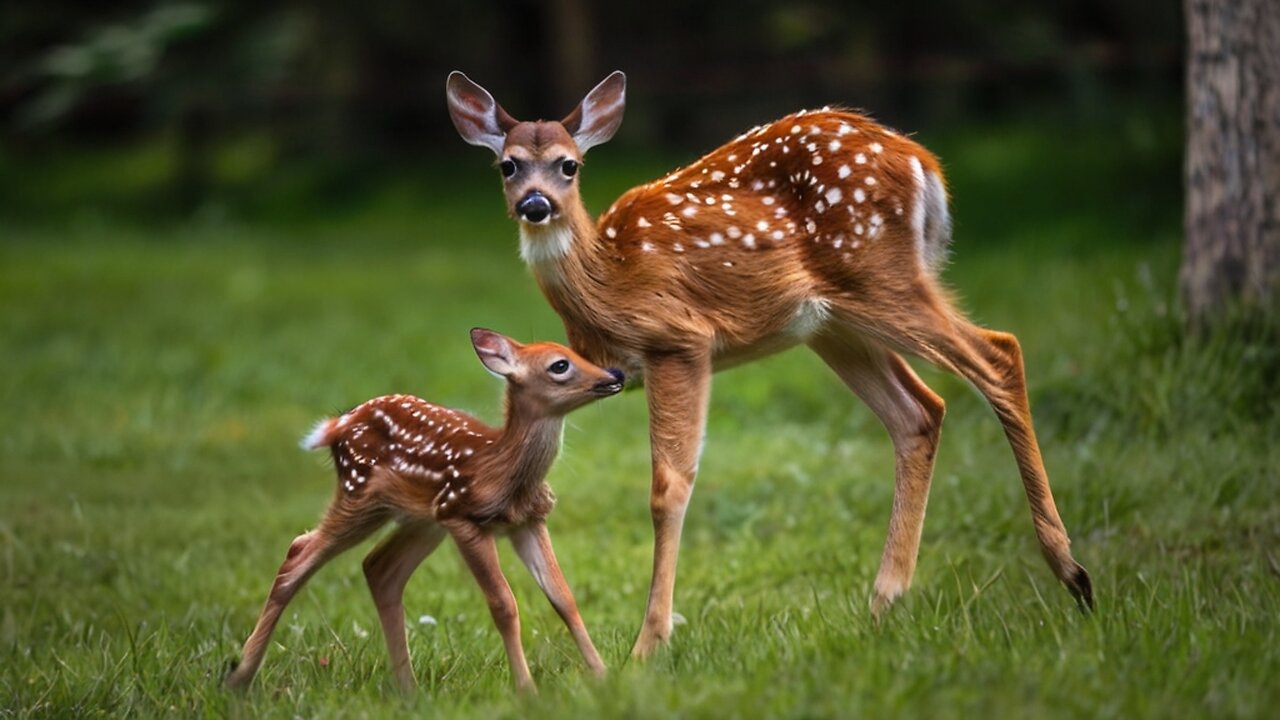 Baby Deer (Fawn) Jumping & Hopping with his mother