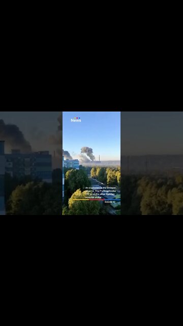 An explosion in the Dnieper, Ukraine. The Prydniprovska TPP is on fire after Russian missiles strike