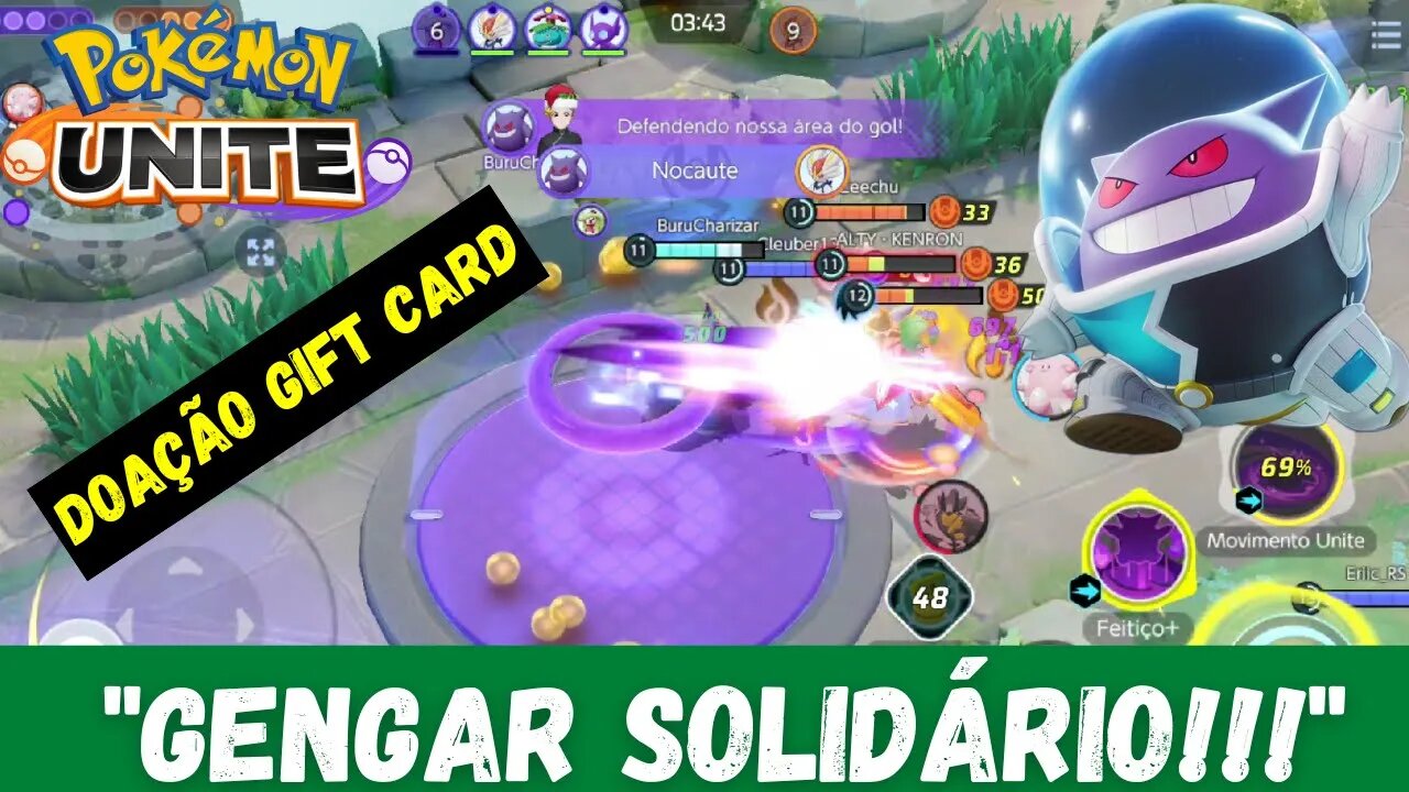 GAMEPLAY GENGAR COM DOAÇÃO GIFT CARD POKÉMON UNITE