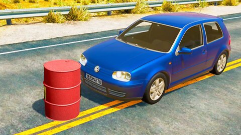 Volkswagen Golf vs Explosive Barrel – BeamNG.Drive