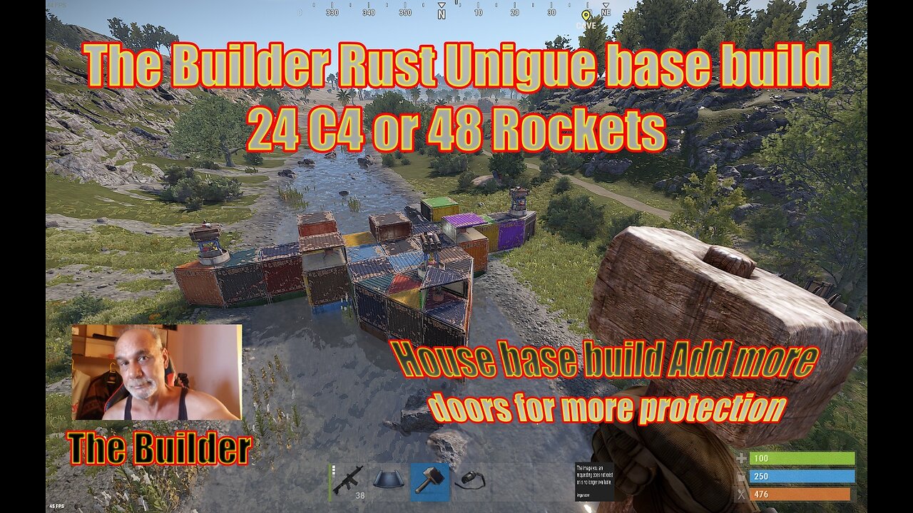 The Builder Rust Unigue base build 24 C4 or 48 Rockets to raid shape of a house.