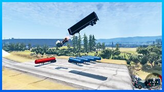 TruckFails | Cars vs Giant Bulge And 5 Explosive Truck #158 | BeamNG.Drive |TrucksFails