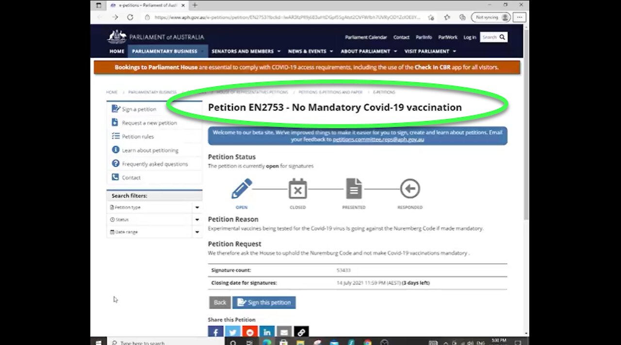 Australians, sign the petition against mandatory vaccination (14th of July the last day)