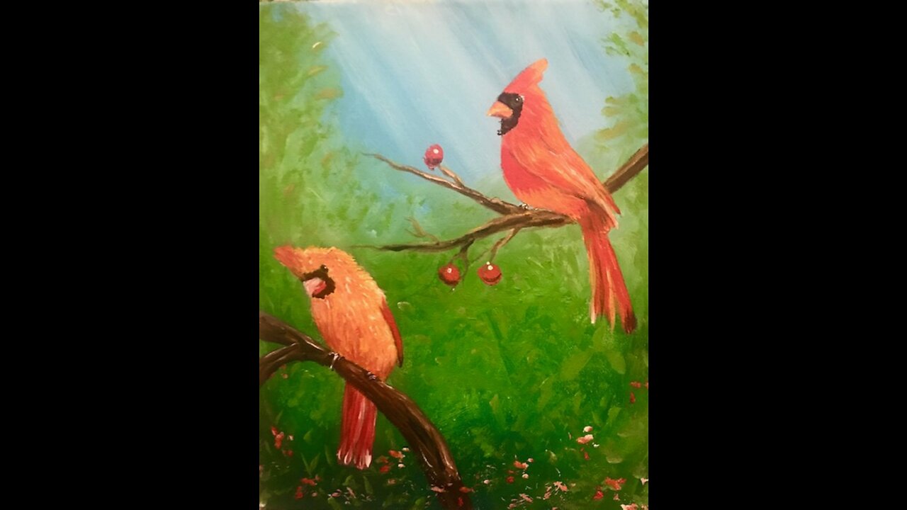 Learn to paint 2 Cardinal Friends Acrylic Painting