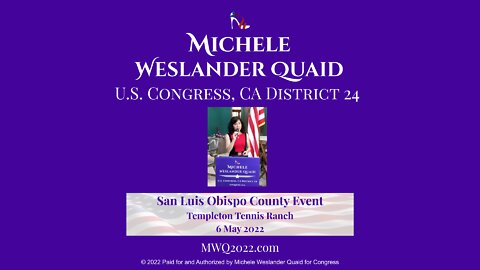 Michele Weslander Quaid speaks at San Luis Obispo County event