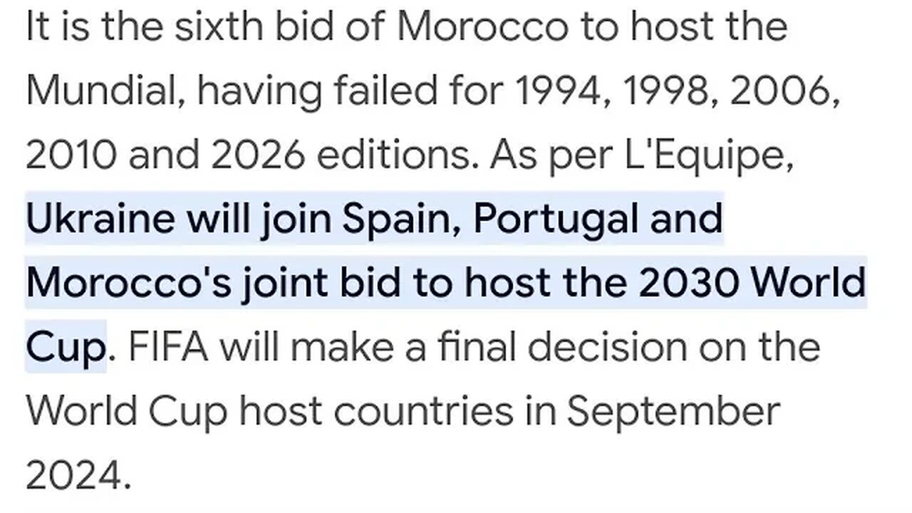 Ukraine will join Spain, Portugal and Morocco's joint bid to host the 2030 World Cup.