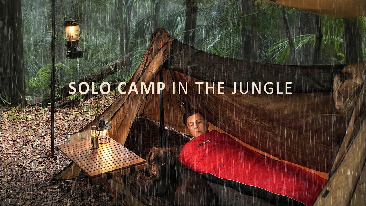 SOLO JUNGLE CAMP | Surprised by HEAVY RAIN | Relaxing, cozy camping ASMR