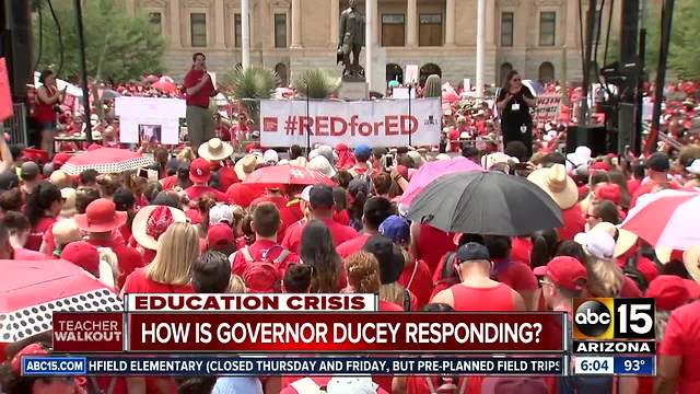 How is Governor Ducey responding to the teacher walkout Thursday, and would teachers accept his proposal as enough?