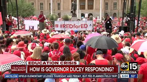 How is Governor Ducey responding to the teacher walkout Thursday, and would teachers accept his proposal as enough?