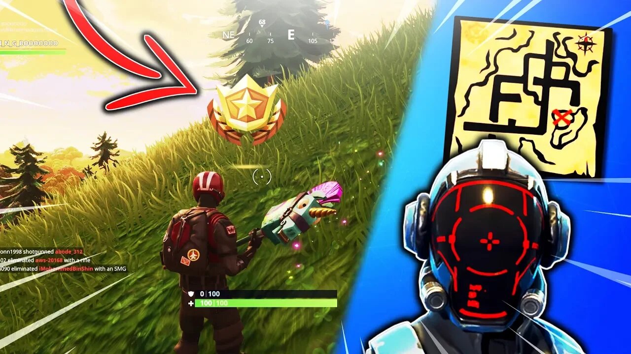 "Follow the Treasure Map found in Pleasant Park" Spot! Fortnite Season 4 Week 7 Battlestar Location!