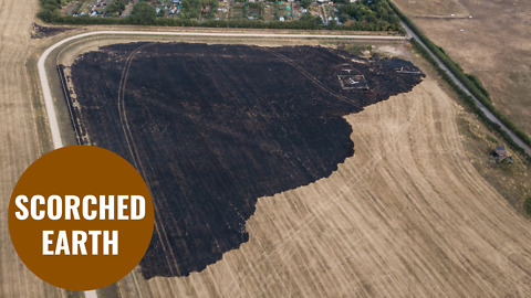 Fire scorched and brown fields in the East Midlands