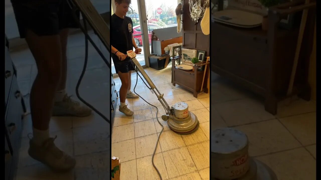 New kid tries the floor scrubber #fail