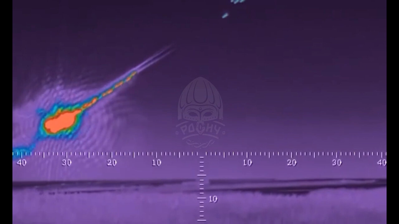 Thermal view of Russian helicopters firing unguided rockets at Ukrainian military positions