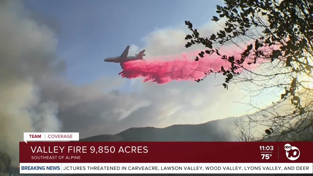 Valley Fire scorches 9,850 acres in San Diego's East County