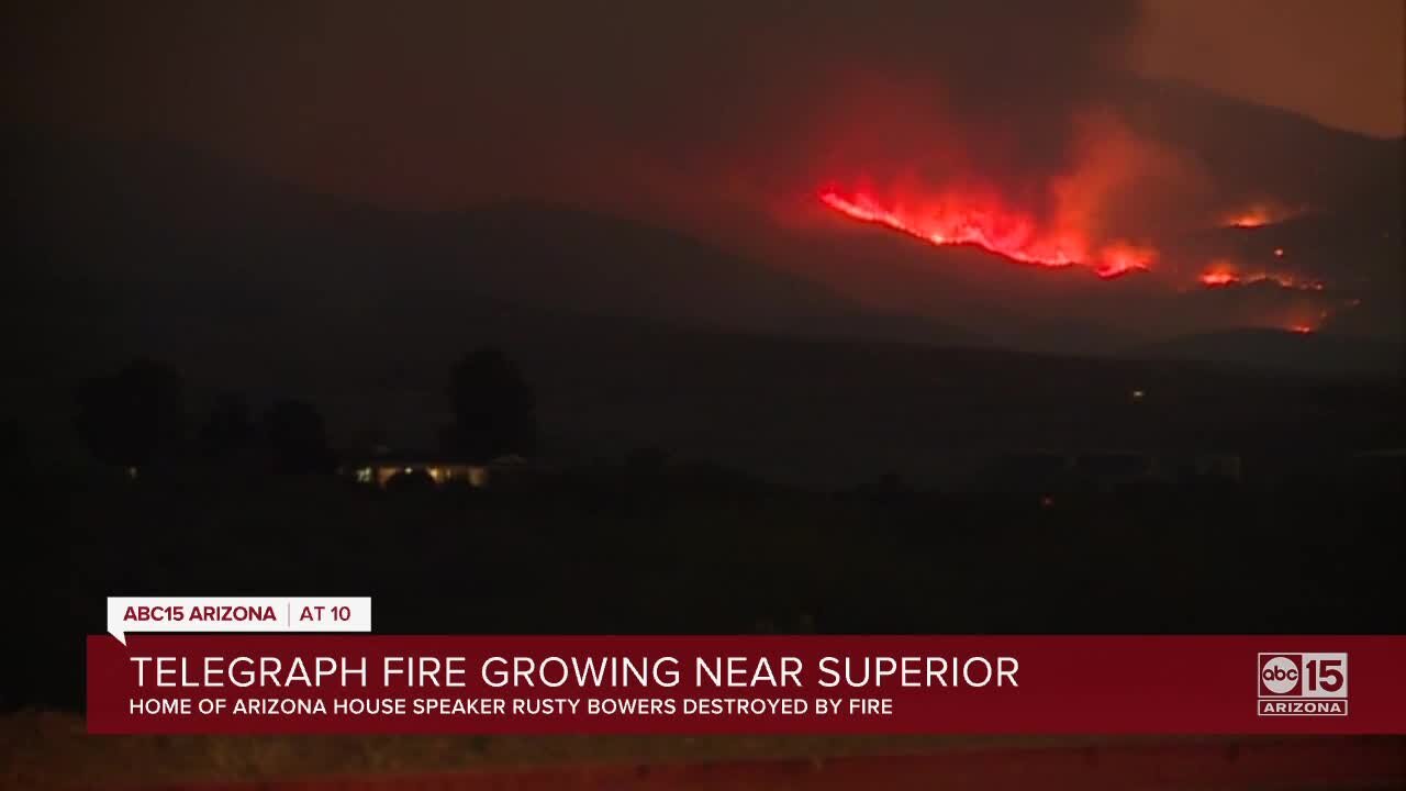 Telegraph fire growing near Superior