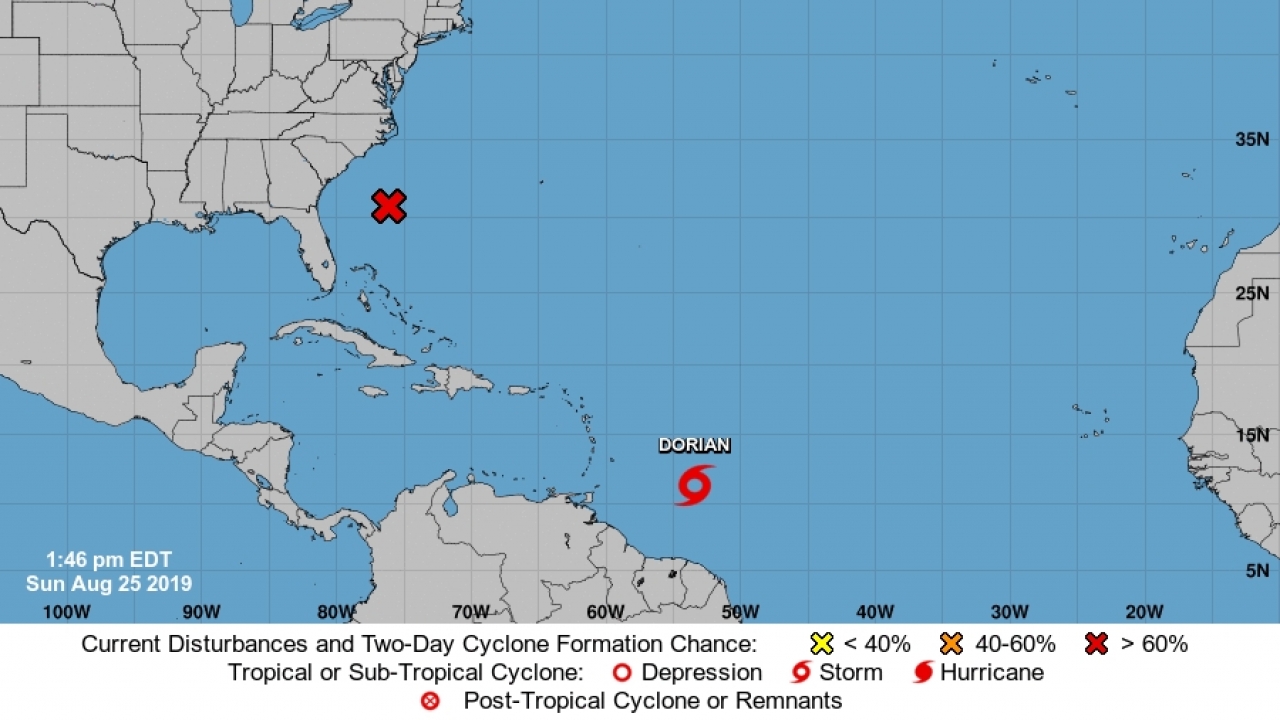 Tropical Storm Dorian Expected To Develop Into Category 1 Hurricane