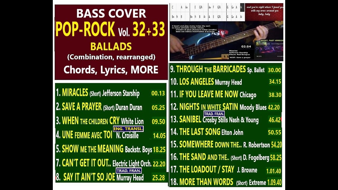 Bass cover POP ROCK Vol. 32-33 BALLADS _ Chords, Lyrics, MORE