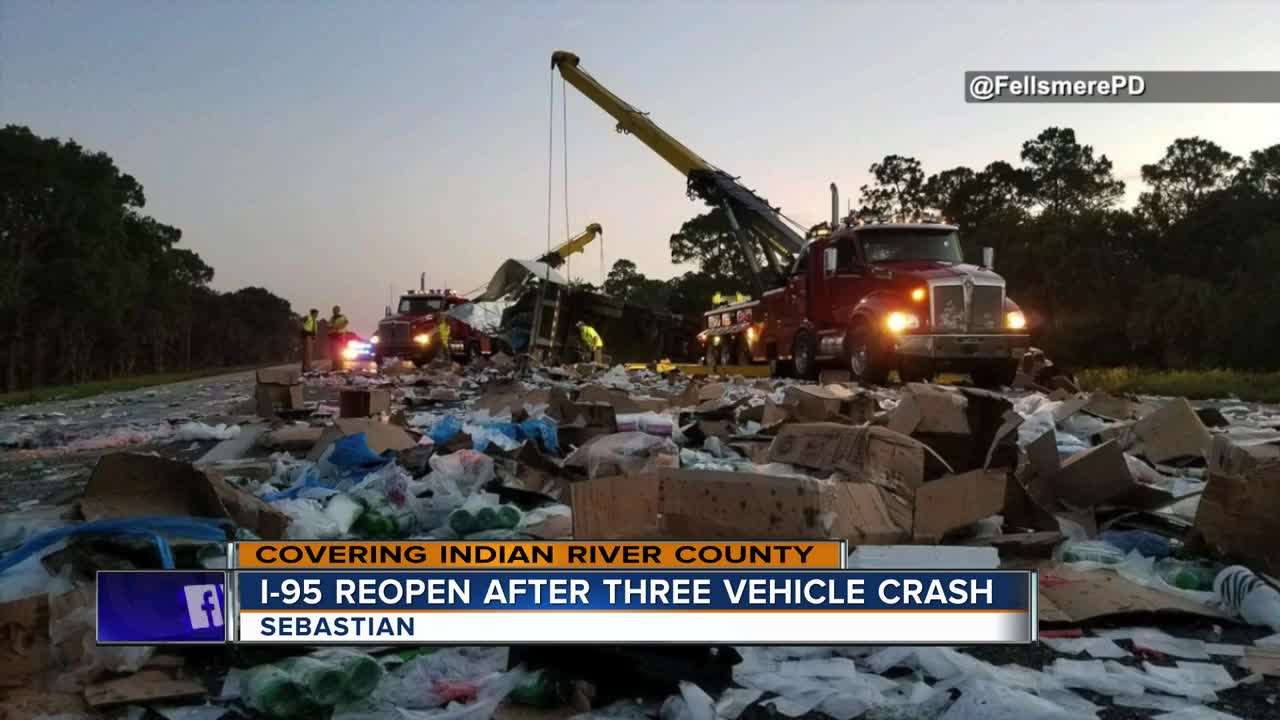 3 vehicle crash closes I-95 SB at Sebastian exit