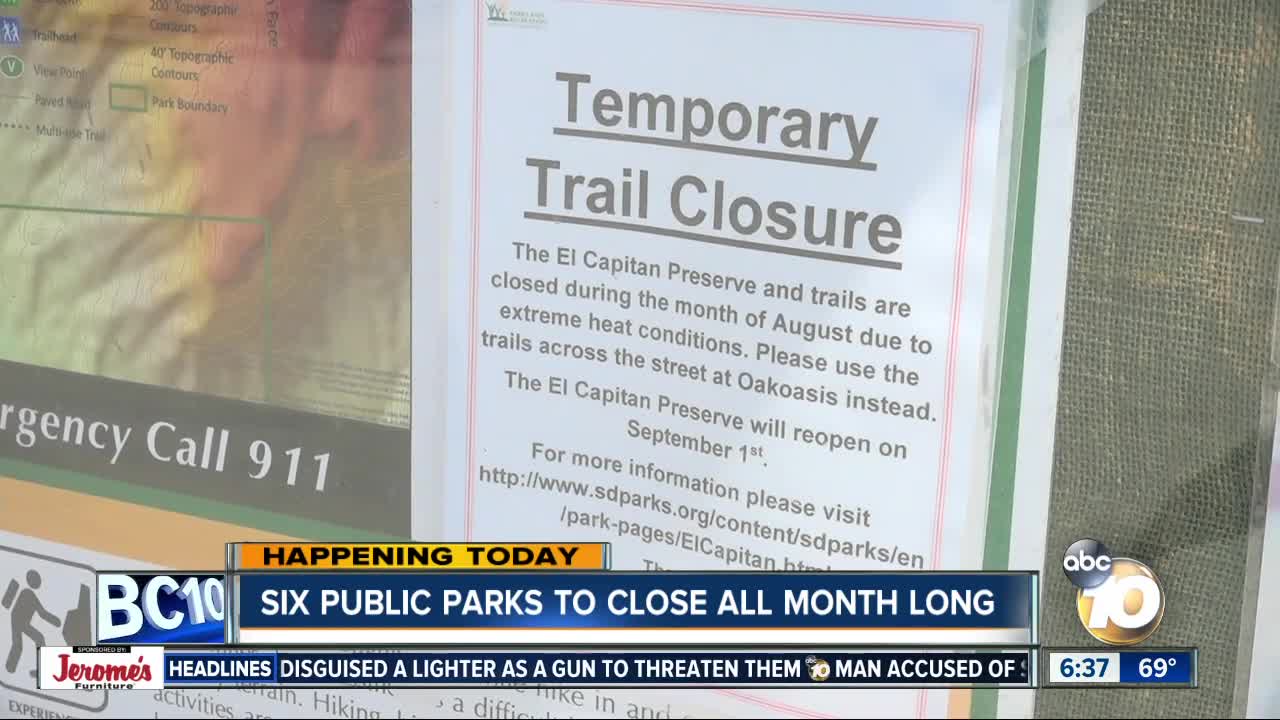 County closing six public parks for August