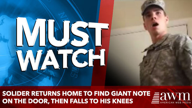 Solider Returns Home To Find Giant Note On The Door, then Falls To His Knees