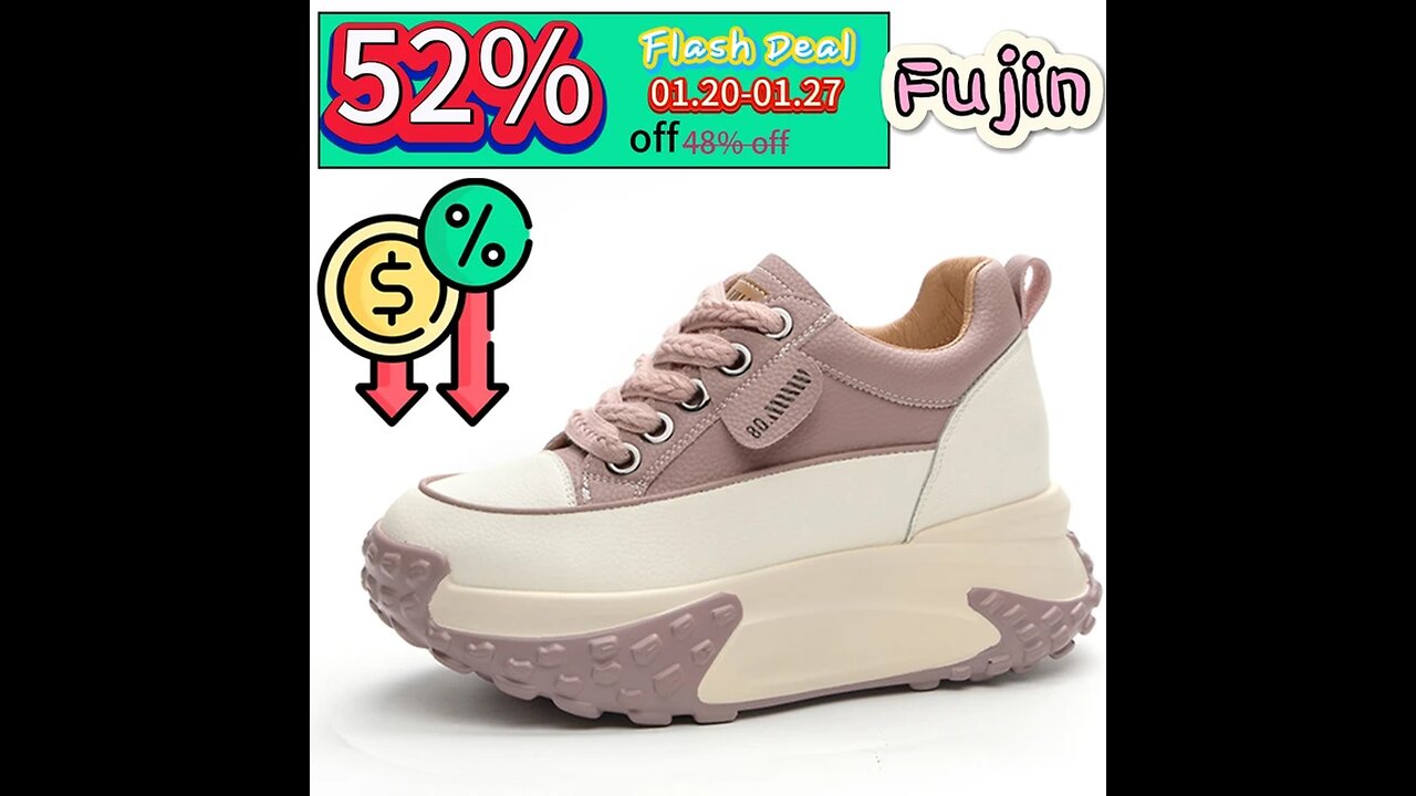 Fujin 7cm Genuine Leather Platform Wedge Fashion Women Spring Well-fitting Autumn