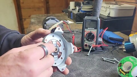 Tesla Turbine "Primitive Pete" test as a magnetic induction generator. Producing A/C voltage.