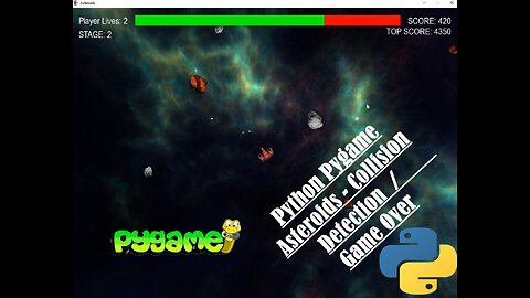 Asteroids - 09 - Adding Collision Detection and Game Over State | Python | Pygame | Walkthrough | Coding