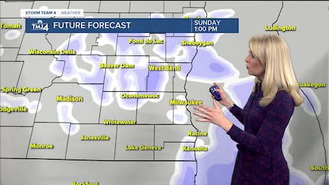 Snow moves in Saturday evening and continues into Sunday