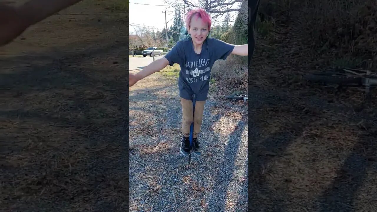 No handed pogo stick kid