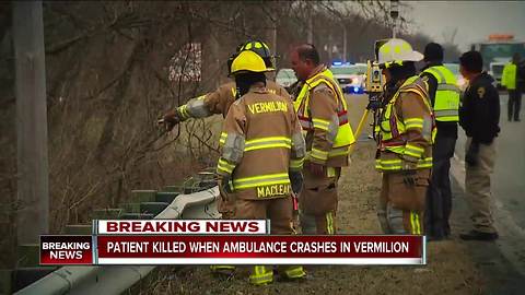 Patient being transported by EMS dead after ambulance overturns into ravine in Vermilion