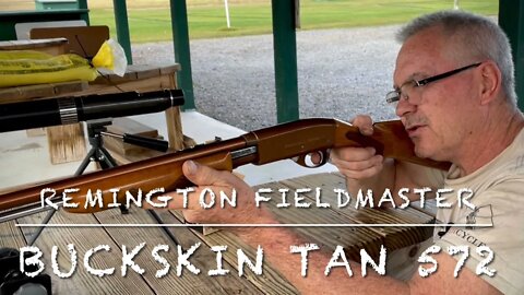 Remington Fieldmaster featherweight buckskin tan model 572 pump action 22lr rifle at the range.