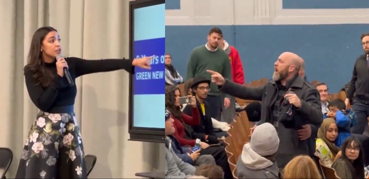 Protestors Interrupt AOC In Astoria, Queens During A Town Hall About The Green New Deal