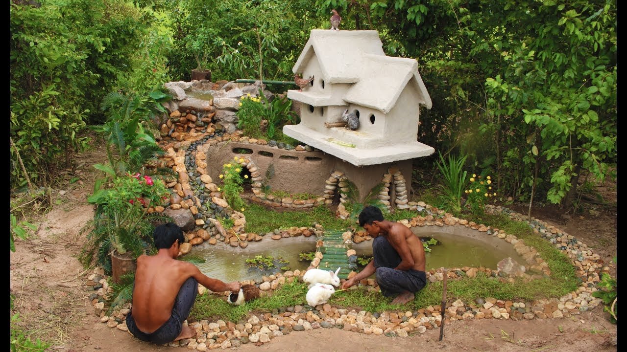 Rescued Wild Rabbit then build house and swimming pool for them