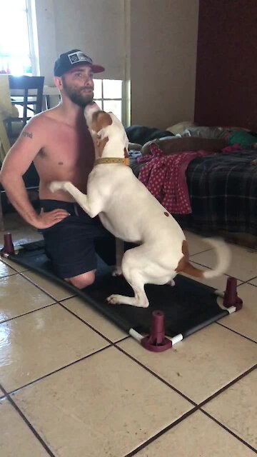 Loving Dog "Helps" Owner With His Workout