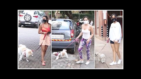 Malaika Arora, Sophie Choudry & Neha Sharma Snapped With Their Pet Dog