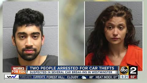 Two people arrested for car thefts in Carroll County